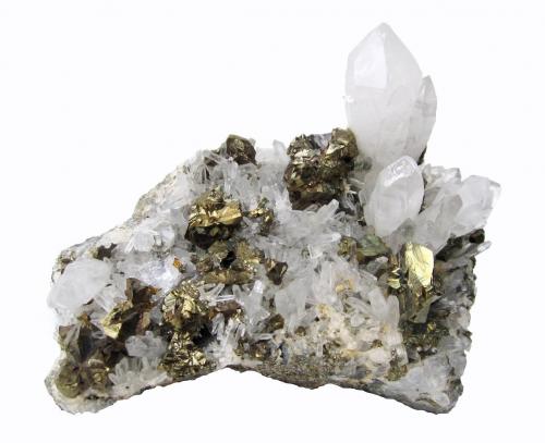 Quartz, Chalcopyrite<br />Maramures, Romania<br />Specimen size 12 cm, largest quartz 4 cm, largest chalcopyrite 2 cm<br /> (Author: Tobi)