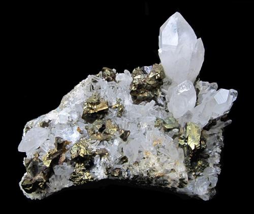 Quartz, Chalcopyrite<br />Maramures, Romania<br />Specimen size 12 cm, largest quartz 4 cm, largest chalcopyrite 2 cm<br /> (Author: Tobi)