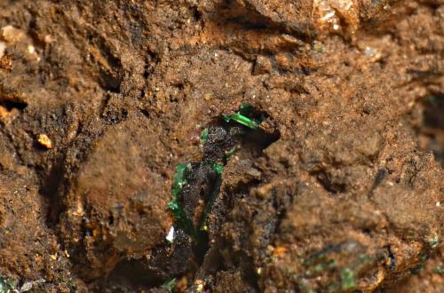 Malaquita<br />Minas del Collado de la Plata, Collado de la Plata, Albarracín, Comarca Sierra de Albarracín, Teruel, Aragón, España<br />0,1 cm.<br /> (Autor: DPC)