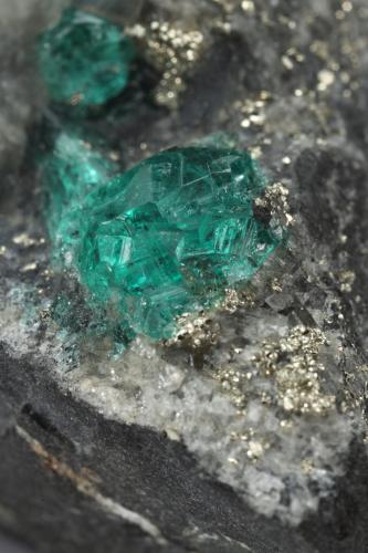 Beryl (variety emerald), Pyrite, Calcite<br />Chivor mining district, Municipio Chivor, Eastern Emerald Belt, Boyacá Department, Colombia<br />36mm x 45mm x 37mm, xls=13 & 5mm<br /> (Author: Fiebre Verde)