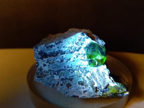 Andradite (variety demantoid), Asbestos<br />Sferlùn asbestos Mine, Vallone del Cengiaccio, Lanzada, Malenco Valley (Valmalenco), Sondrio Province, Lombardy, Italy<br />48 x43 mm<br /> (Author: Sante Celiberti)