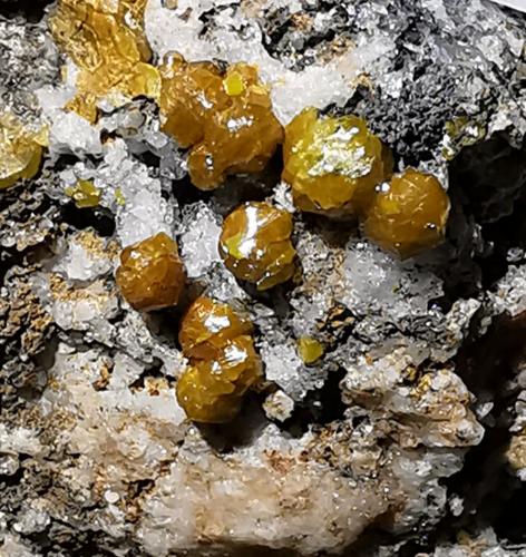 Mimetita (variedad campylita)<br />Dry Gill Mine, Caldbeck Fells, Allerdale, former Cumberland, Cumbria, England / United Kingdom<br />76x51x39 mm<br /> (Autor: Juan María PS)