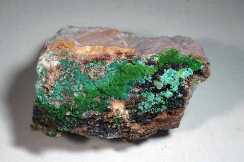 Rosasita y Conichalcita (Conicalcita)<br />Las Cocotas Mine, Tíjola, Comarca Valle del Almanzora, Almería, Andalusia, Spain<br />Medida: 6,9 x 6,0 x 3,7 cms<br /> (Autor: Joan Martinez Bruguera)