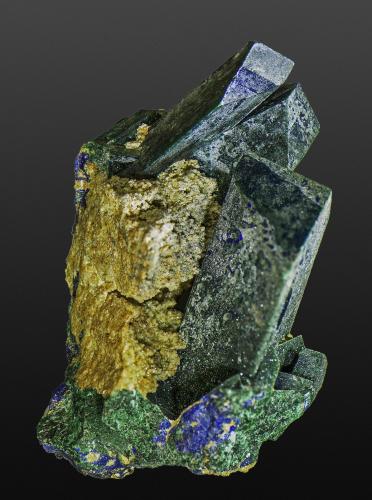 Azurite and Malachite<br />Tsumeb Mine, Tsumeb, Otjikoto Region, Namibia<br />30 x 20 x 40 mm<br /> (Author: Rob Schnerr)
