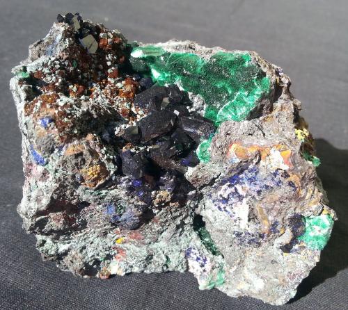 Azurite and Malachite on Cuprite<br />Tongshan Mine, Guichi District, Chizhou Prefecture, Anhui Province, China<br />8 x 5 cm<br /> (Author: Volkmar Stingl)