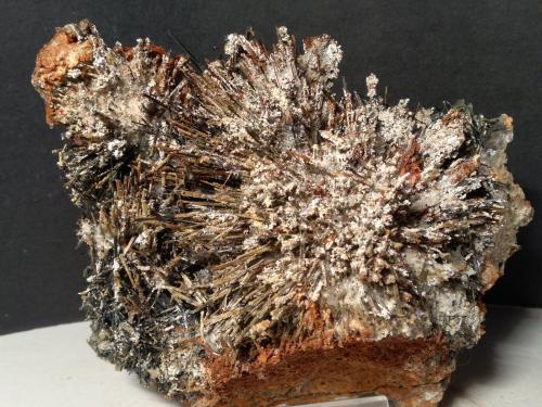 Stibnite, Stibiconite, Gypsum<br />Torre Carige, Capalbio, Grosseto Province, Tuscany, Italy<br />155 x 132 mm<br /> (Author: Sante Celiberti)