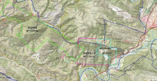 Concesiones del Grupo Minero "Antonina" sobre Servicio WMS "Cartografía del IGN" (Mapa Topográfico Nacional a escala 1:25.000).
«© Instituto Geográfico Nacional de España» (Autor: Inma)