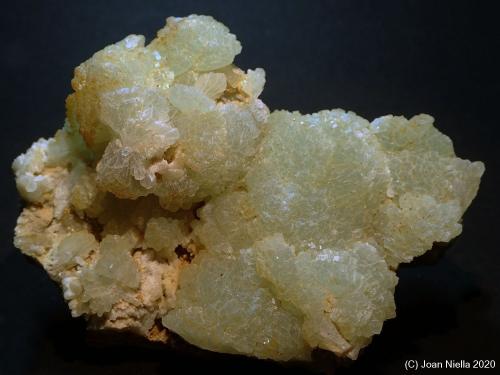 Prehnita<br />Cantera Minera I, Cerro de los Serranos, Lebrija, Comarca Bajo Guadalquivir, Sevilla, Andalucía, España<br />75x55 mm<br /> (Autor: Joan Niella)