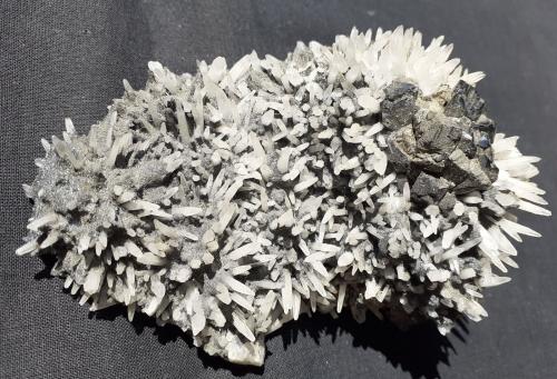 Jamesonite, Quartz, Sphalerite, Chalkopyrite<br />Mina Stan Trg (Stan Terg, Stari Trg), Complejo Trepča, Valle Trepča, Kosovska Mitrovica, Distrito Kosovska Mitrovica, Kosovo<br />10 x 7 cm<br /> (Author: Volkmar Stingl)