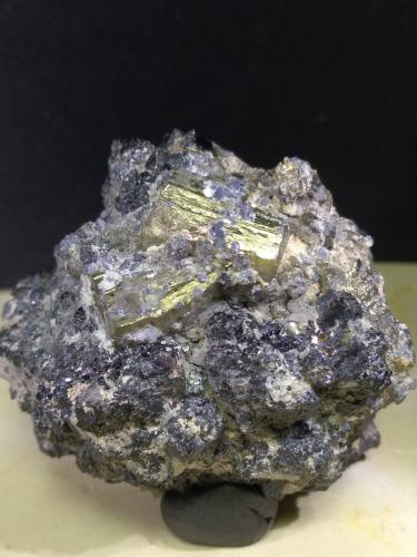 Pyrite, Sphalerite, Galena<br />Boccheggiano Mines, Montieri, Grosseto Province, Tuscany, Italy<br />50 x 46 mm<br /> (Author: Sante Celiberti)
