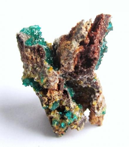 Dioptase, Mimetite (?) or Wulfenite (?)<br />Mindouli, Mindouli District, Pool Department, Republic of the Congo<br />Specimen height 2,5 cm<br /> (Author: Tobi)