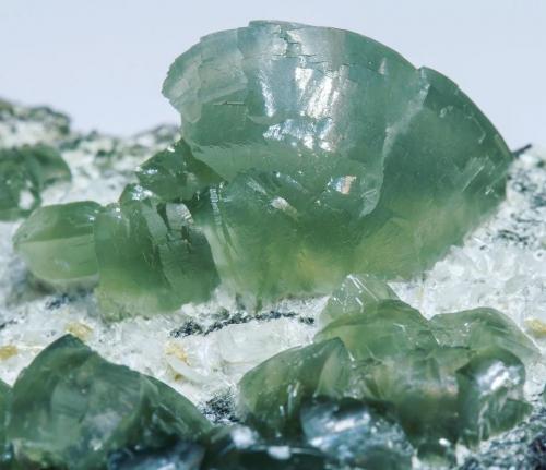 Prehnite with Albite and Epidote<br />La Combe de la Selle, Saint-Christophe-en-Oisans, Le Bourg d'Oisans Comune, Isère, Auvergne-Rhône-Alpes, France<br />Specimen size: 4.3 × 3.4 × 2.9 cm / main crystal size: 1.2 × 1 cm<br /> (Author: Jordi Fabre)