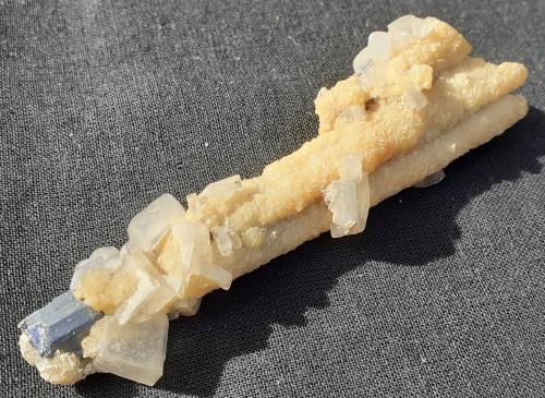 Stibnite, Calcite, Baryte<br />Dahegou Mine, Lushi, Sanmenxia Prefecture, Henan Province, China<br />8 x 2 cm<br /> (Author: Volkmar Stingl)