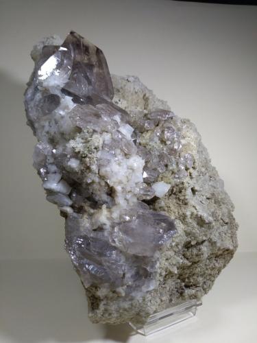 Quartz (variety smoky; variety gwindel), Orthoclase (variety adularia)<br />Rhône Glacier, Furka Pass area, Furka, Goms, Wallis (Valais), Switzerland<br />25 x 15 cm<br /> (Author: Sante Celiberti)