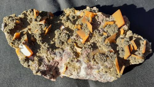 Wulfenite, Vanadinite (variety Endlichite)<br />Mina Erupción (Mina Ahumada), Sierra de Los Lamentos, Municipio Ahumada, Chihuahua, México<br />15 x 7 cm<br /> (Author: Volkmar Stingl)