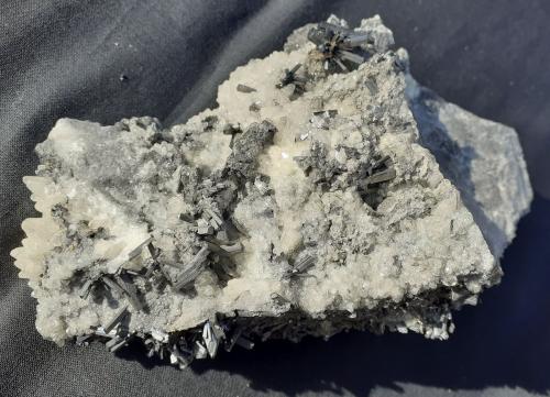 Stibnite, Calcite<br />Pereta Mine, Pereta, Magliano in Toscana, Grosseto Province, Toscana, Italy<br />16 x 10 cm<br /> (Author: Volkmar Stingl)