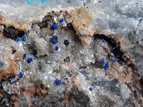 Azurite, Dolomite, Tetrahedrite<br />Ringenwechsel Mining District, Troi, District Schwaz, Inn Valley, North Tyrol, Tyrol/Tirol, Austria<br />FoV ca. 3 x 2 cm<br /> (Author: Volkmar Stingl)
