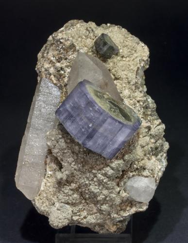 Fluorapatite with Quartz, Siderite, Muscovite and Chlorite<br />Minas da Panasqueira, Aldeia de São Francisco de Assis, Covilhã, Castelo Branco, Cova da Beira, Centro, Portugal<br />Specimen size: 11.6 × 7.8 × 6.5 cm / Fluorapatite crystal size: 4 × 2.1 cm<br /> (Author: Jordi Fabre)