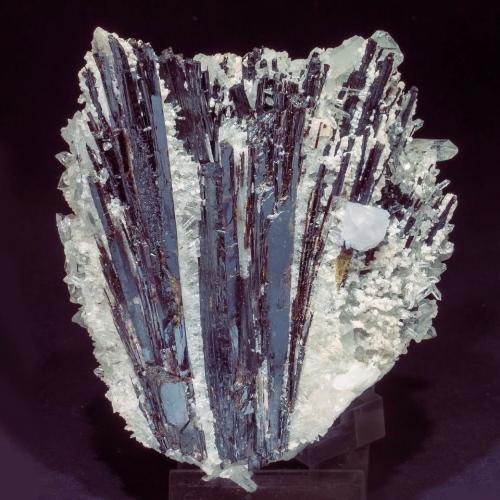 Hübnerite with Fluorite and Quartz<br />Huayllapon Mine (Huallapon Mine), Pasto Bueno, Pampas District, Pallasca Province, Ancash Department, Peru<br />Specimen size: 9.8 × 8 × 7 cm / main crystal of Fluorite: 0.8 × 0.8 cm<br /> (Author: Jordi Fabre)