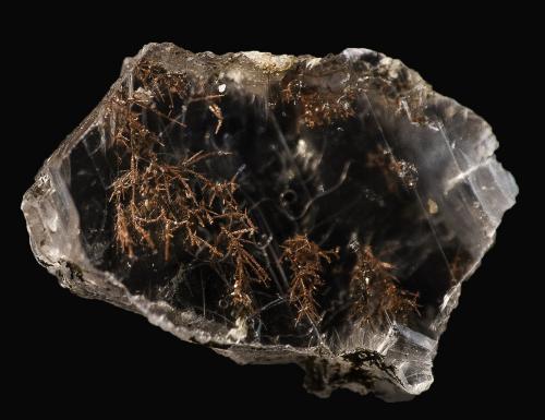 Copper in Gypsum<br />Mission Mine, Mission complex, San Xavier, Pima mining district, Sierrita Mountains, Pima County, Arizona, USA<br />18 x 13 x 5 mm<br /> (Author: Rob Schnerr)