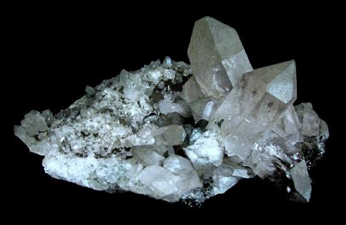 Quartz, Chlorite<br />Tiefen Glacier, Galenstock Mountain, Realp, Uri, Switzerland<br />Specimen size 17,5 cm, largest quartz 7 cm<br /> (Author: Tobi)