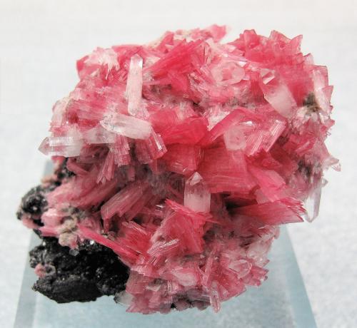 Rhodonite, quartz, sphalerite, pyrite<br />San Martín Mine, Chiurucu (Chiuruco), Huallanca District, Bolognesi Province, Ancash Department, Peru<br />53mm x 52mm x 40mm. Main rhodonite crystal: 10mm tall, 6mm wide, 1mm thick. Mass: 112g<br /> (Author: Carles Millan)