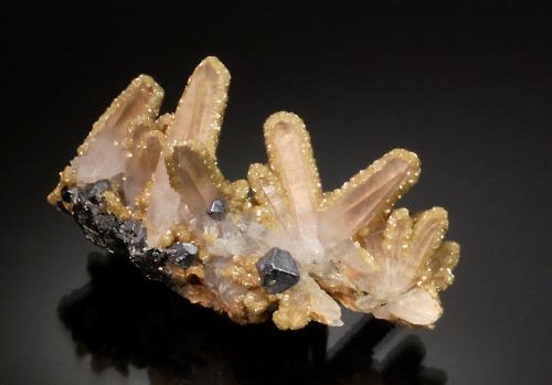 Siderite on Quartz with Galena<br />Mina Turt, Turt, Negresti-Oas, Montes Oas, Satu Mare, Rumanía<br />3.0 x 3.0 x 6.0 cm<br /> (Author: Michael Shaw)