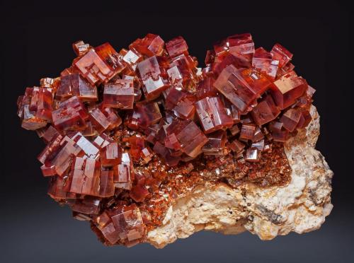 Vanadinite<br />Mohamedine, Coud'a, Mibladen mining district, Mibladen, Midelt, Midelt Province, Drâa-Tafilalet Region, Morocco<br />Specimen size: 12 × 8.6 × 6.7 cm / main crystal size: 1.6 × 1.6 cm<br /> (Author: Jordi Fabre)