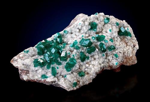 Dioptase<br />Tsumeb Mine, Tsumeb, Otjikoto Region, Namibia<br />Specimen size 8,5 cm, largest crystals 8 mm<br /> (Author: Tobi)