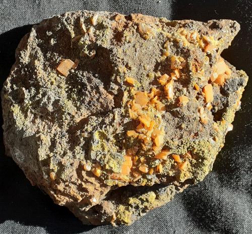 Wulfenite, Mimetite<br />Minas Plaka, Plaka, Distrito minero Lavrion, Prefectura Attikí (Attica), Grecia<br />9 x 7 cm<br /> (Author: Volkmar Stingl)