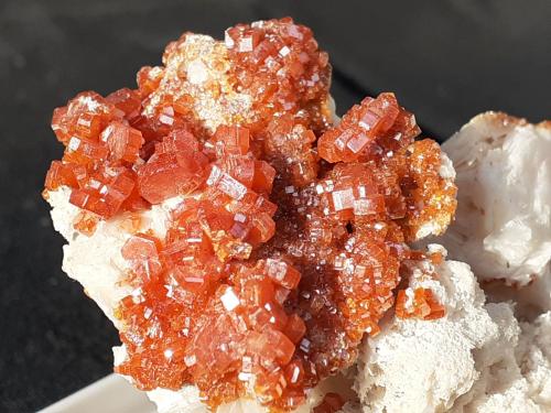 Vanadinite, Baryte<br />Zona mina ACF, Distrito minero Mibladen, Mibladen, Midelt, Provincia Midelt, Región Drâa-Tafilalet, Marruecos<br />FoV ca. 3 x 2 cm<br /> (Author: Volkmar Stingl)