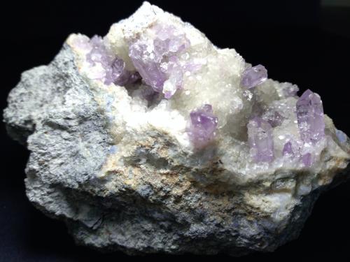 Quartz (variety amethyst), Calcite<br />Capurru Quarry, Osilo, Sassari Province, Sardinia/Sardegna, Italy<br />11 x 7,5 cm<br /> (Author: Sante Celiberti)