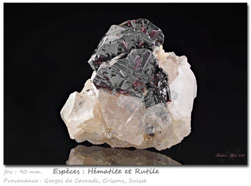 Hematite and Rutile<br />Cavradi, Curnera Valley, Tujetsch (Tavetsch), Vorderrhein Valley, Grischun (Grisons; Graubünden), Switzerland<br />fov 90 mm<br /> (Author: ploum)