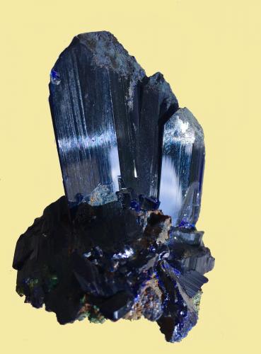 Azurite<br />Touissit mining area, Touissit District, Jerada Province, Oriental Region, Morocco<br />main crystal 5 cm tall, 9 cm for the all piece<br /> (Author: Jean Suffert)