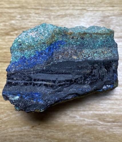 Djurleite and Chalcocite with Azurite and Malachite<br />Nacimiento Mine, Chinle Formation, San Pablo, Cuba, Sandoval County, New Mexico, USA<br /><br /> (Author: Shawn S)