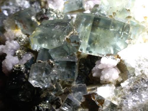 Fluorite, Pyrite, Calcite<br />Shangbao Mine, Leiyang, Hengyang Prefecture, Hunan Province, China<br />10,5 x 6,5 cm<br /> (Author: Sante Celiberti)