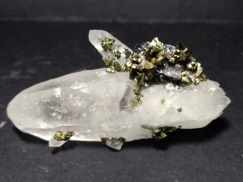 Quartz, Tetrahedrite Subgroup, Chalcopyrite<br />Casapalca, Chicla District, Huarochiri Province, Lima Department, Peru<br />55 x 29 mm<br /> (Author: Sante Celiberti)