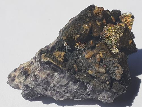 Fluorite, Calcite, Goethite<br />Yongping Mine, Yongping, Yanshan, Shangrao Prefecture, Jiangxi Province, China<br />3 x 2 cm<br /> (Author: Volkmar Stingl)