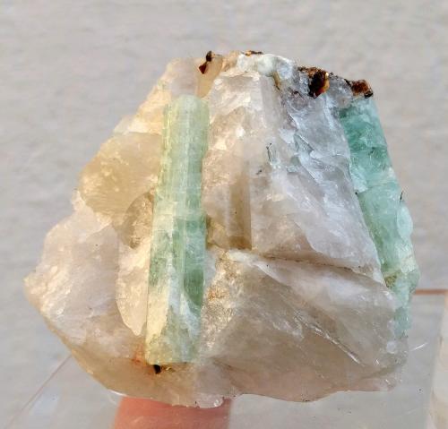 Berilo (variedad aguamarina), Cuarzo<br />La Osa Quarry, Oliva de Mérida, Comarca La Serena, Badajoz, Extremadura, Spain<br />4,3 x 3,0 cm.<br /> (Autor: Carles)