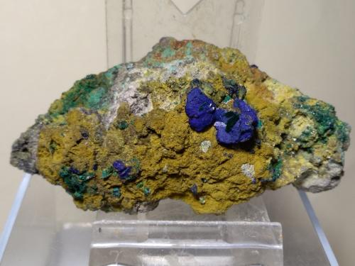 Azurite, Malachite,<br />Kamariza Mines, Agios Konstantinos, Lavrion Mining District, Attikí (Attica) Prefecture, Greece<br />84 x 45 mm<br /> (Author: Sante Celiberti)