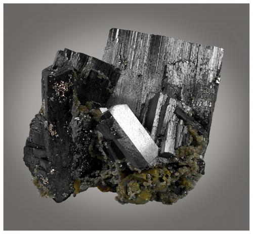 Ferberite, Chalcopyrite, Pyrite, Muscovite<br />Minas da Panasqueira, Aldeia de São Francisco de Assis, Covilhã, Castelo Branco, Cova da Beira, Centro, Portugal<br />14 cm x 10 cm x 10 cm<br /> (Author: silvia)