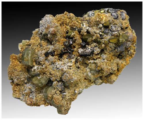 Cassiterite, Arsenopyrite, Fluorapatite, Chalcopyrite, Muscovite<br />Minas da Panasqueira, Aldeia de São Francisco de Assis, Covilhã, Castelo Branco, Cova da Beira, Centro, Portugal<br />11 cm x  6 cm x 3 cm<br /> (Author: silvia)