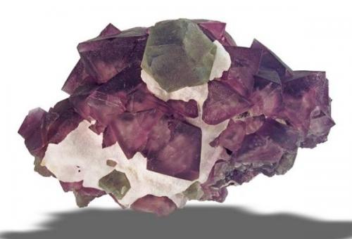 Fluorite ( green dodecahedral )
on Fluorite ( Purple ochtahedral ) 
De’an (near) , Ruichang Co., 
Jiujiang Prefecture, Jiangxi Prov. 
Wushan Mine
23.5 x 13.8 x 14.4 cm (Author: Gail)