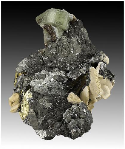 Fluorapatite, Sphalerite, Siderite, Chalcopyrite, Muscovite, Dolomite<br />Minas da Panasqueira, Aldeia de São Francisco de Assis, Covilhã, Castelo Branco, Cova da Beira, Centro, Portugal<br />12 cm x 10 cm x 5 cm<br /> (Author: silvia)