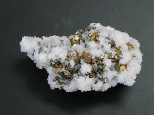 Iridescent pyrite on calcite.jpg (Author: Tracy)