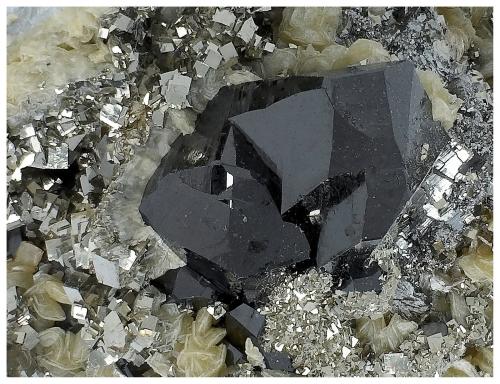 Cassiterite, Pyrite, Arsenopyrite, Siderite<br />Minas da Panasqueira, Aldeia de São Francisco de Assis, Covilhã, Castelo Branco, Cova da Beira, Centro, Portugal<br />6 cm x 4 cm x 4 cm<br /> (Author: silvia)