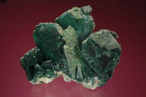 Malachite pseudomorph after Azurite ( sceptered ) with Cuprian Smithsonite
Tsumeb Mine, 
Ojikoto Region, Namibia
12.7 x 10.7 x 7.7 cm (Author: Gail)