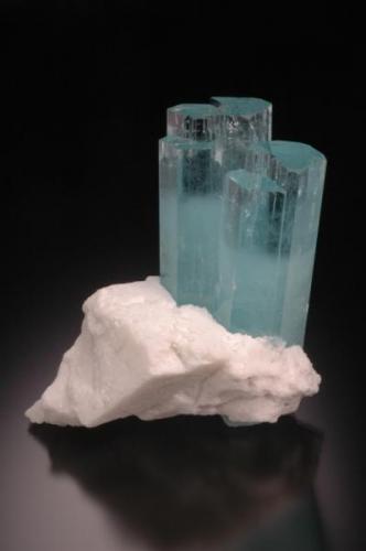 Beryl var. Aquamarine on Albite
Shigar, Baltistan, Northern Areas, 
Pakistan 
10.2 x 10.7 x 7.0 cm (Author: Gail)