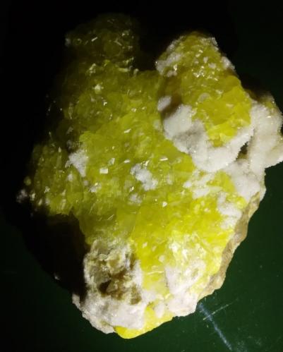 Sulphur with Calcite<br />La Grasta Mine, Delia, Caltanissetta Province, Sicily, Italy<br />14 x 12 cm<br /> (Author: mineralenzo)