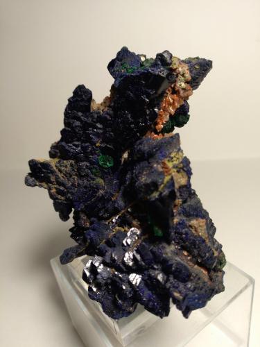 Azurite, Malachite, Tsumcorite, Schultenite, Beaverite-(Cu), Copper, Zincolivenite, Keyite, Calcite<br />Tsumeb Mine, Tsumeb, Otjikoto Region, Namibia<br />85 x 75 mm<br /> (Author: Sante Celiberti)